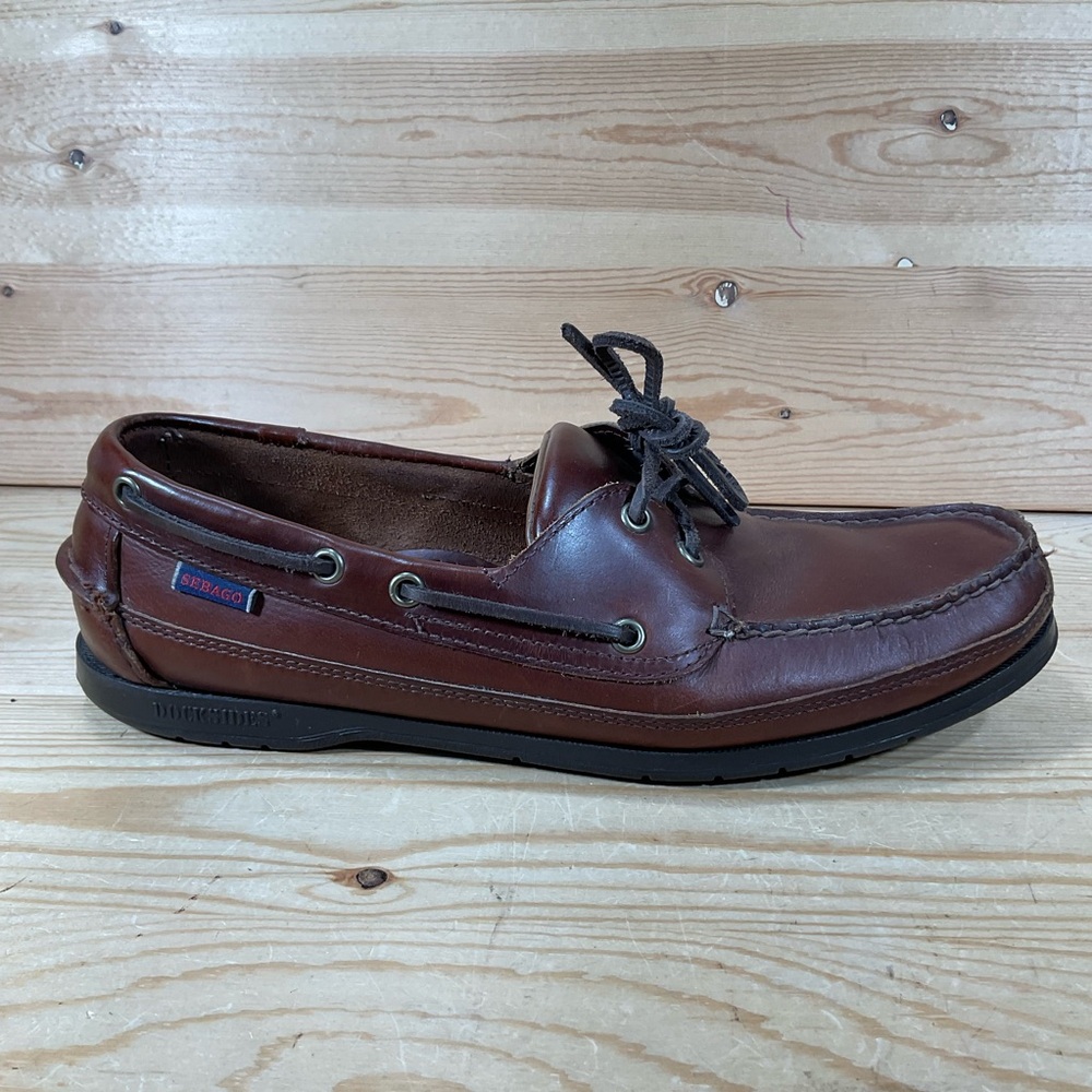 Sebago Docksides Schooner Boat Shoes Men’s 10.5 WIDE Brown Leather Moc 7000GD0 - Picture 2 of 11